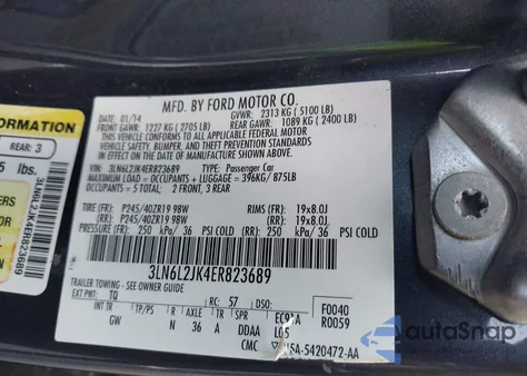 2014 Lincoln Mkz from USA, damaged, VIN 3LN6L2JK4ER823689